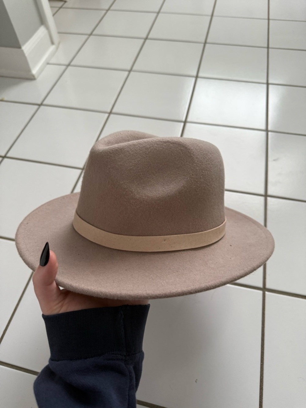 Banana Republic Taupe Wide-Brim Wool Felt Western Hat with Light Beige Band